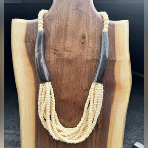 Natural Bone and Horn Beaded Necklace